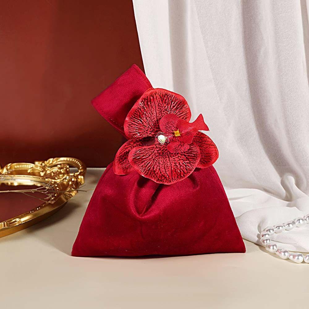 Vest Shape Flower Wrist Bag Tassel Festive Sugar Bag Sweet Velvet Knot Handbag Wedding