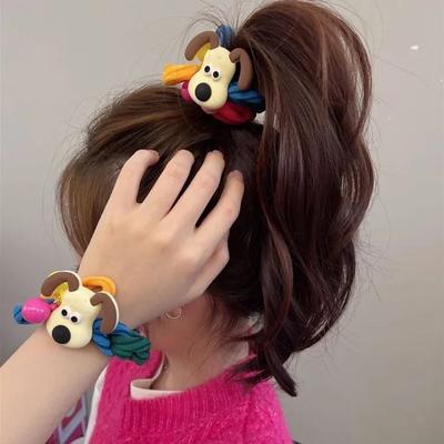 Coreano Bonito Cachorro Elásticos Faixas de Cabelo Kawaii Desenho Animado Arco-íris Cabelo Corda Laços Faixas de Cabelo Headwear Meninas Crianças Acessórios de Cabelo