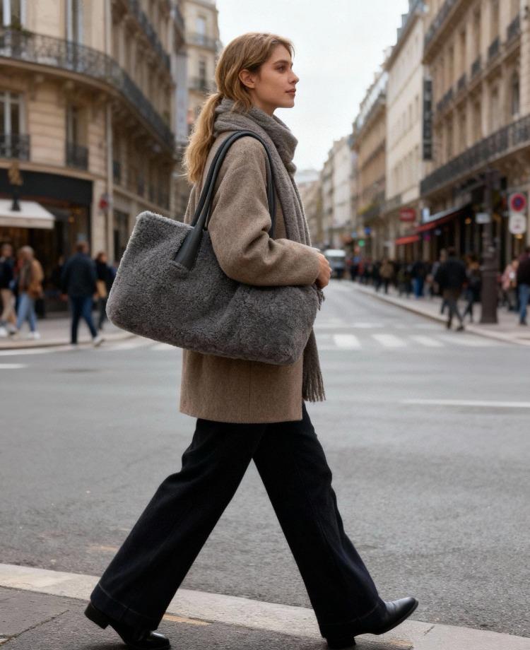 Large Capacity Simple Winter Women's Bag 2025 New Trendy Fashion Handbag One-shoulder Wool Foreign Style Tote Bag