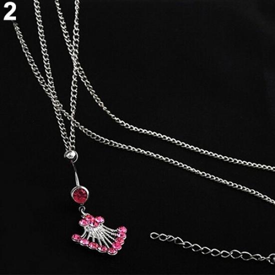Women's Rhinestone Navel Ring Belly Button Bar Waist Chain Body Piercing