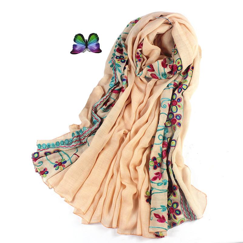 Korean Version of Spring, Autumn and Winter Versatile Ethnic Scarf Cotton and Linen Embroidery Literary Style Women's Shawl Dual-purpose Long Style