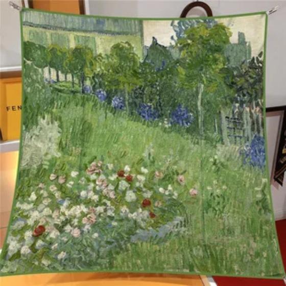 Oil Painting Four Seasons Luxury Square Silk Scarves Europe And America Fashion Bandannas New Twill Print Sunscreen Shawls