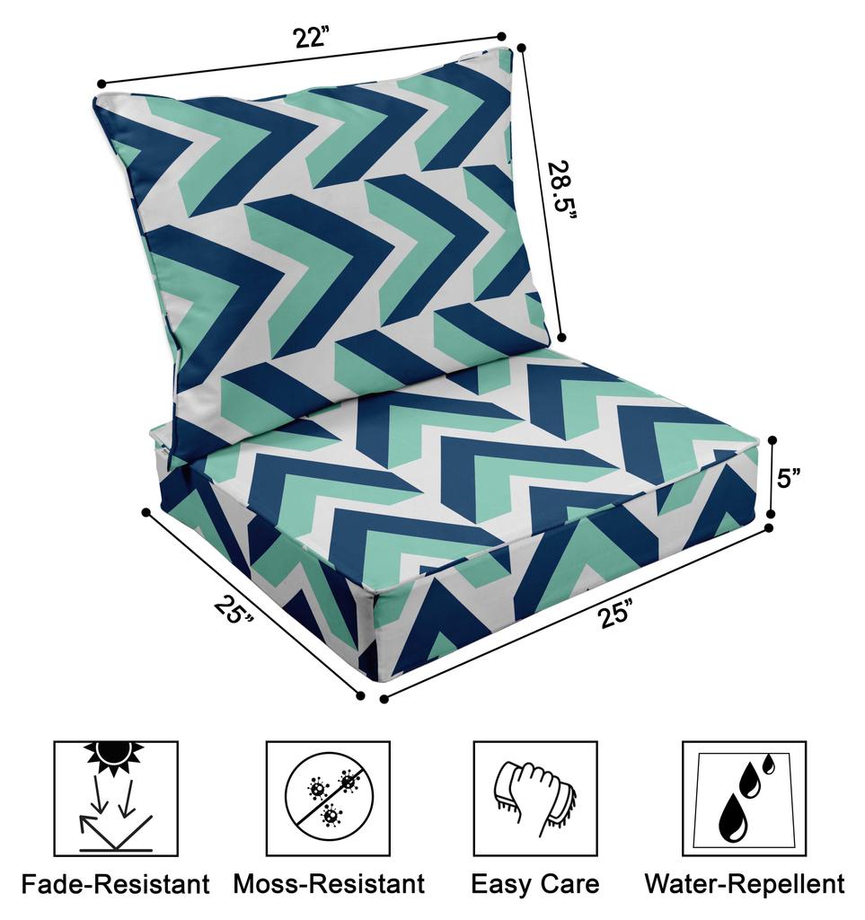 Vargottam Printed Outdoor Deep  Seat  Patio  Cushions Set 2pcs Seat Set All Weather Replacement