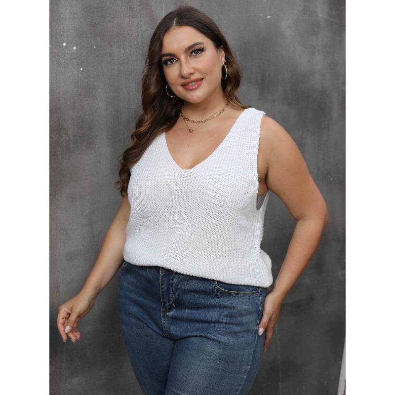 

Женский осенне-зимний свитер большого размера с V-образным вырезом и повседневным низом XL белый