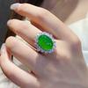 Natural Ice Transparent Green Chalcedony Agate Full Diamond Oval Ring Women's Retro Fashion Temperament Light Luxury Personality Versatile Ring