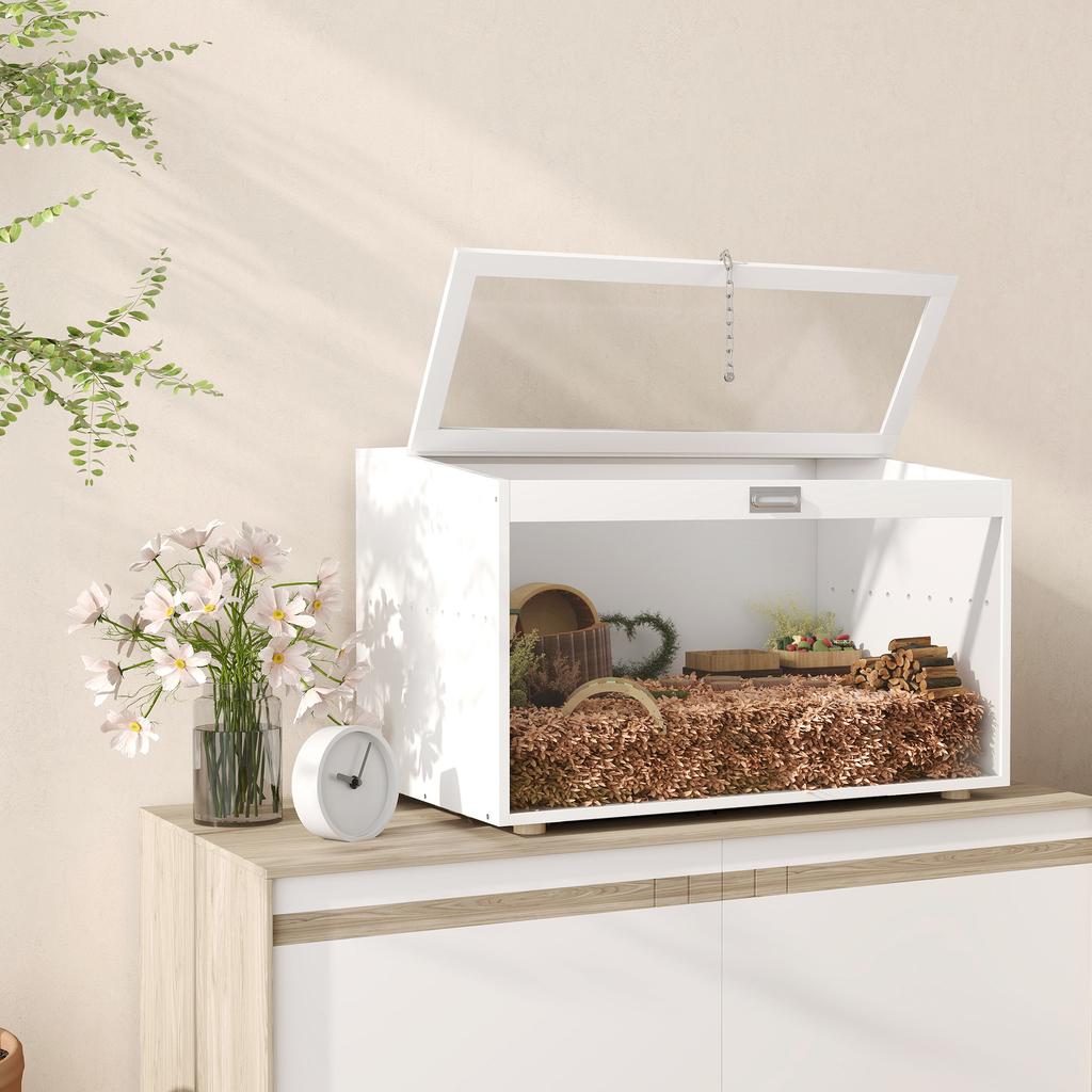 Gabbia per Criceti Casa per Piccoli Animali con Coperchio Articolato e Finestra Trasparente in Acrilico 80x50x50 cm Bianco