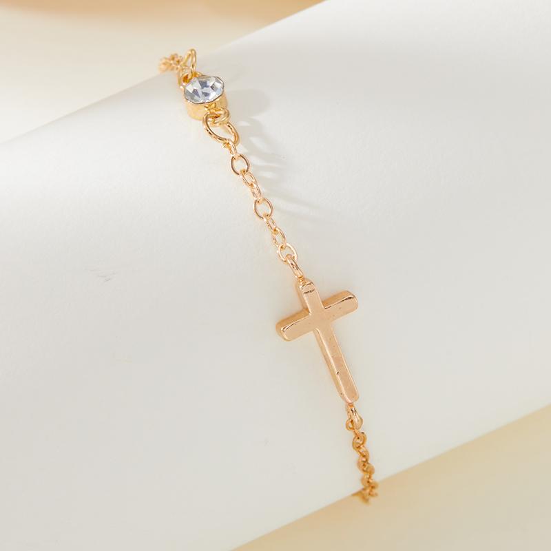 Fashion Simple Gold Color Cross Chain Bracelet for Women Shiny CZ Zircon Charm  Hand Bracelet Wedding Zircon Accessories