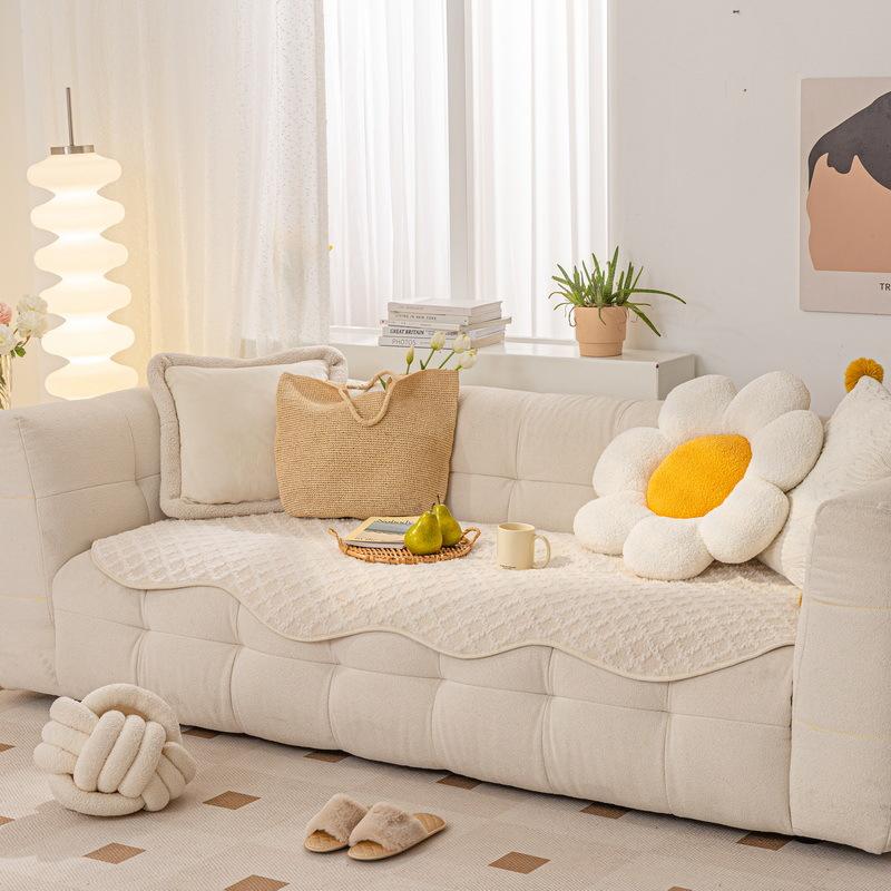 

Special-shaped High-end Plush Plaid Leather Sofa Cushion Non-slip Irregular Seat Cover Solid Comfortable 80*280cm