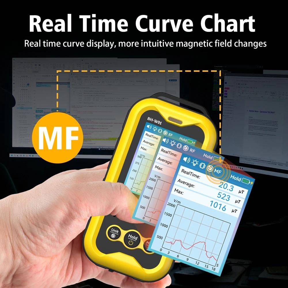 3in1 EMF Meter Electric Field Magnetic Field RF Radiation Detector Real Time Curve Chart Electromagnetic Radiation Tester Alarm