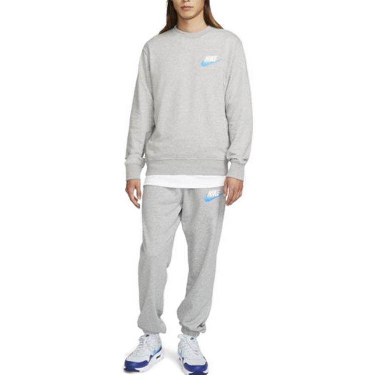 Nike Solid Color Embroidered Swoosh Drop Shoulder Crew Neck Sweatshirt Men Tops Dark-Grey FB7685-063