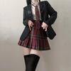 [Sivrusn] Uniforme Blazer Gonna Pieghettata Cravatta a Quadri Spilla Set Uniforme Scolastica Finta Uniforme JK Ragazza del Liceo Cosplay