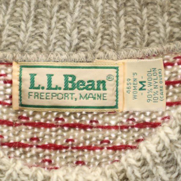 L.L.BEAN 80s Vintage Wool Blend Overall Handle Long Sleeve Knit Cardigan Women Used