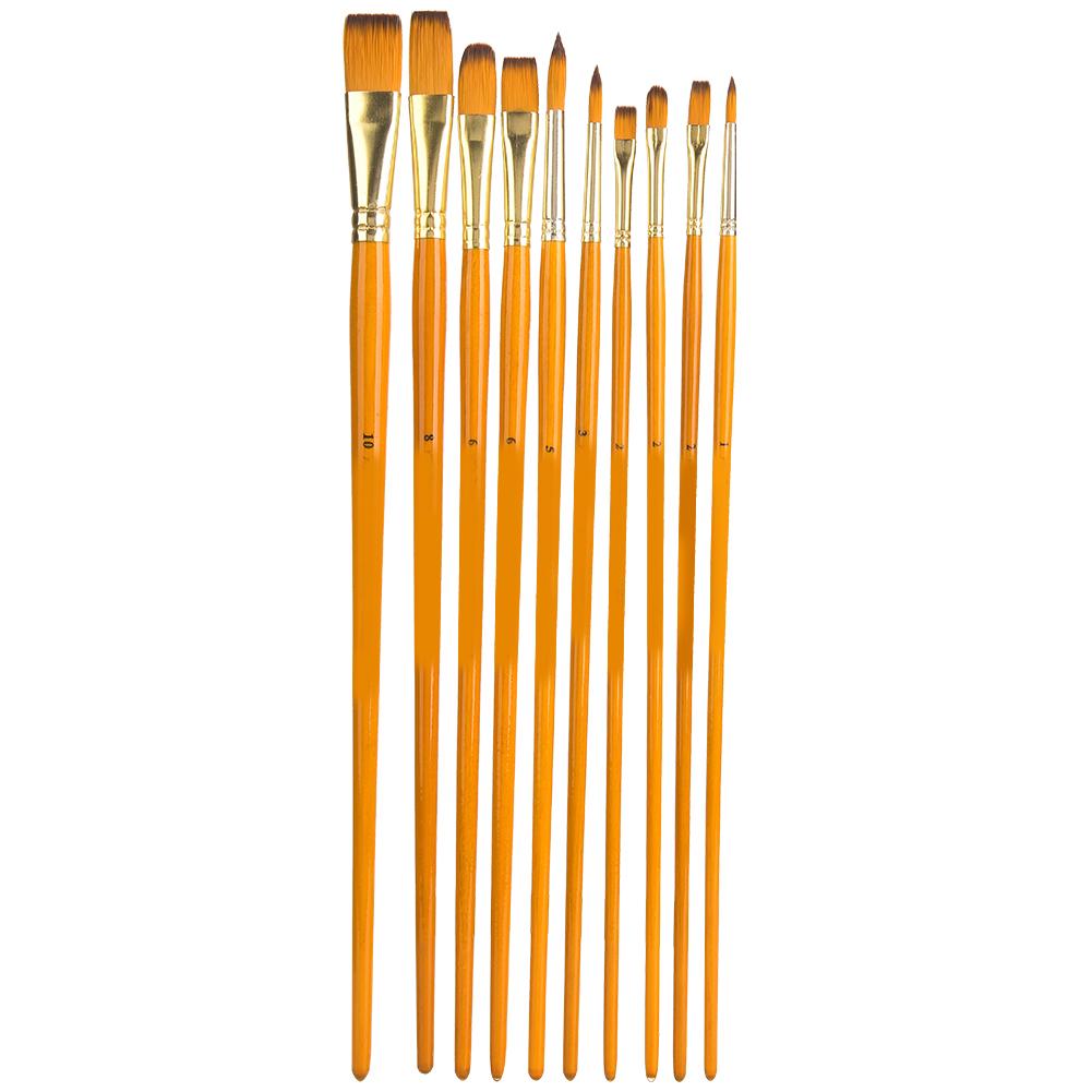 10Pcs Painting Brush Yellow Handle Nylon Hair Gouache Watercolor Drawing Pen Art Supplies