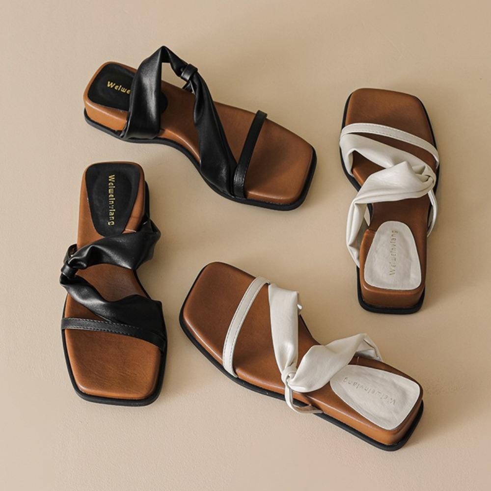 Slippers Woman Sandals Thick-soled Square Head with Cool Slippers for Women in Summer French Retro Wedge Heel Sandals for Women