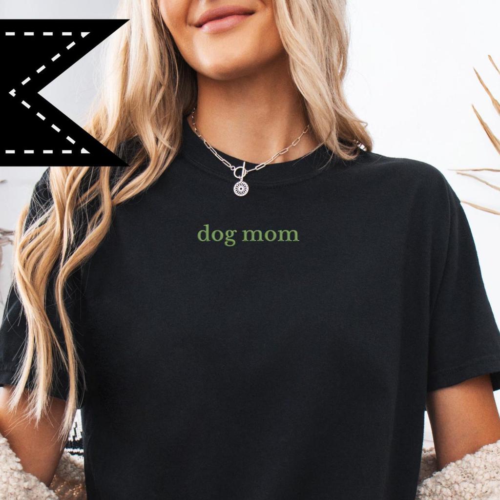 Dog Mom Tee, Custom Embroidery, Custom Embroidered Tee, Custom Gift for Her Him, Personalized Apparel
