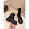 In the Autumn and Winter of 2024, the New Korean Version of Short Boots with a V-shaped Mouth Is Simple and Thin, and the Zipper Thick Heel Medium Hee
