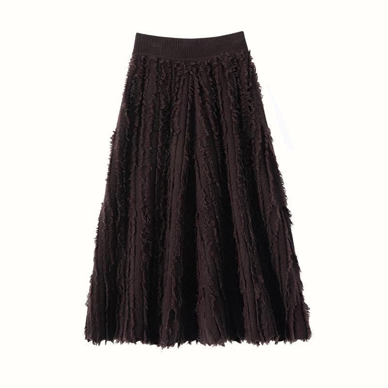 High-Waisted Cashmere Wool A-Line Midi Skirt One Size