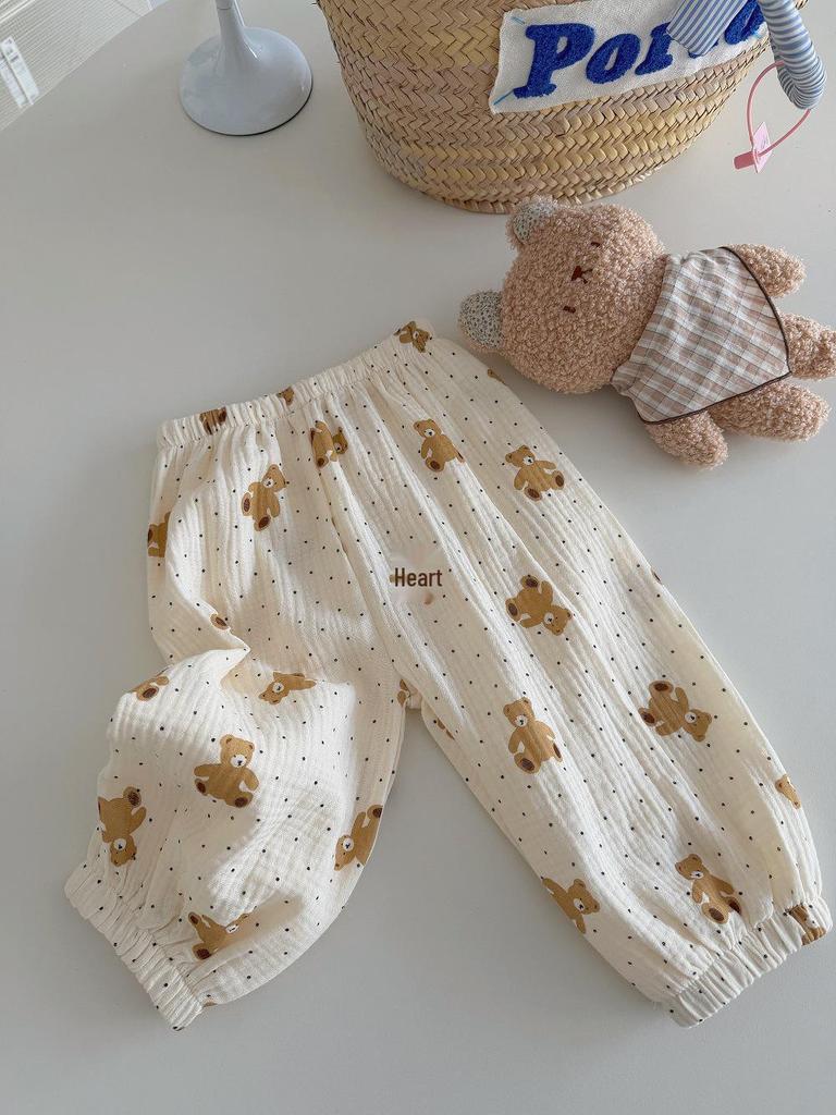 Ten-Color Cartoon Cotton Gauze Mosquito Repellent Pajama Pants for Boys & Girls - 100% Pure Cotton, Thin Summer Style