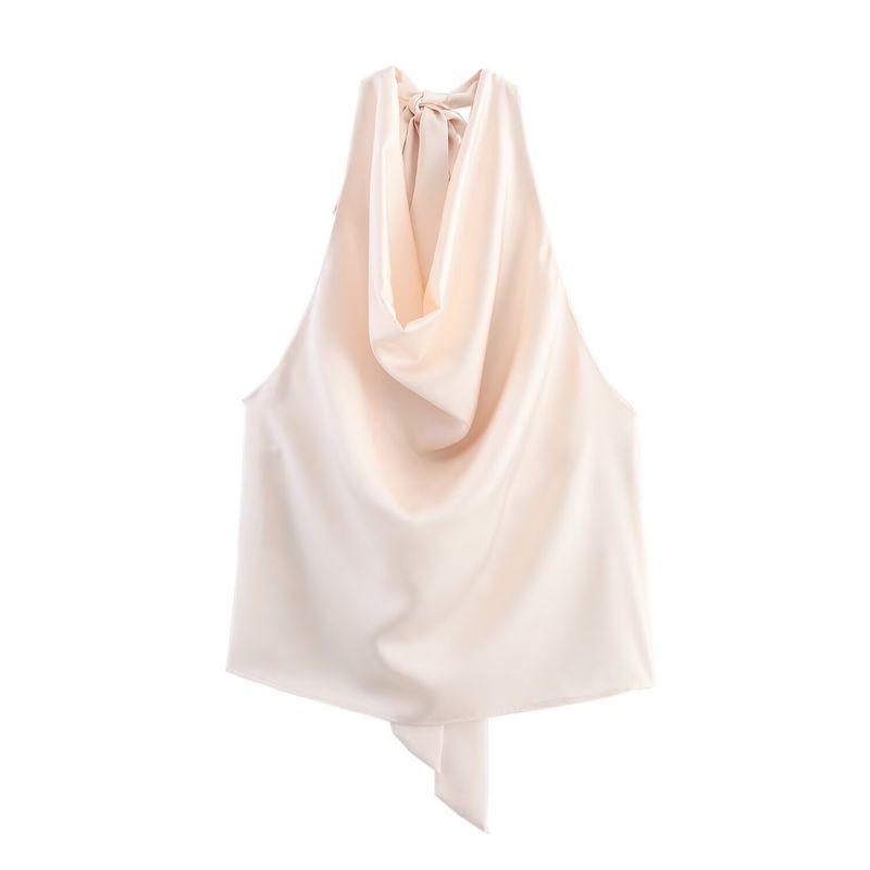Araltay New Arrival Women's Clothing Fashion Style Fashion All-Match Hanging Collar Silk Satin Texture Tops 2892650