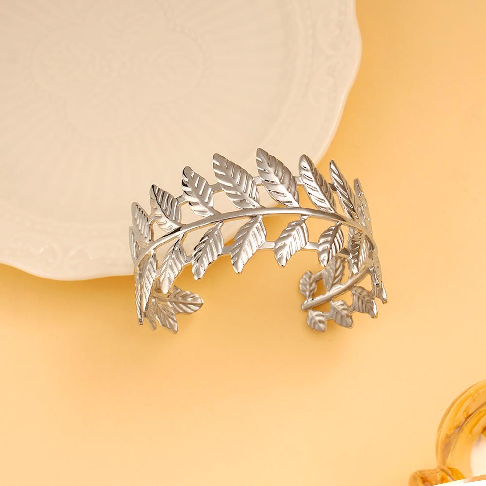18K Gold Plated Titanium Leaf Cuff Bracelet - European  American Fashion