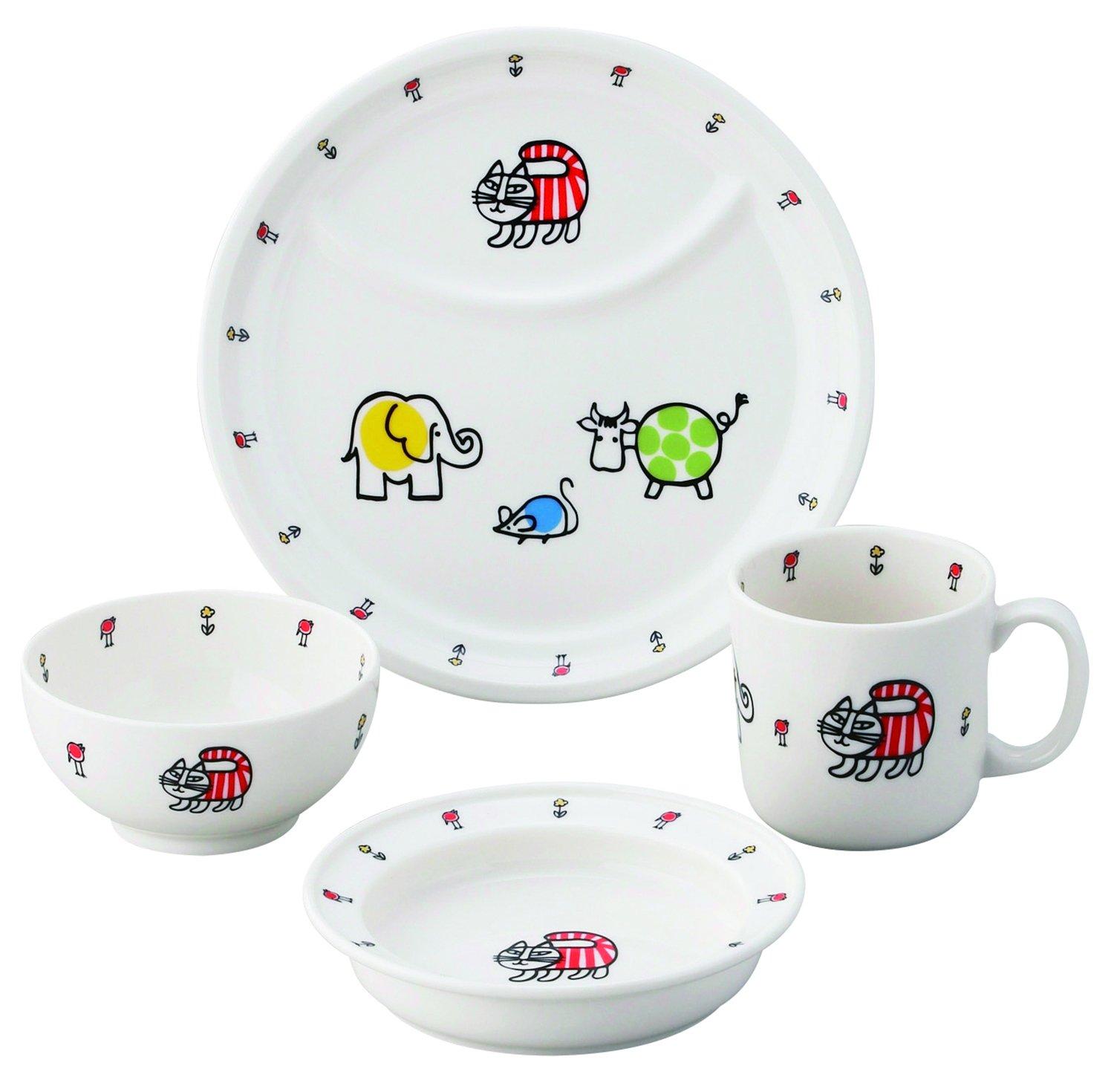 Lisa Larson Children s Tableware 4-Piece Set (Lunch Plate, Rice Bowl, Mug, Plate) Baby Mikey Design (Gift Box Included) Children s Tableware LL50-113