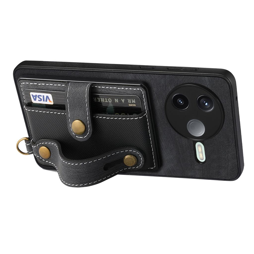 For Xiaomi Poco F7 Pro 5G/Xiaomi Redmi K80 5G Retro PU Leather Back Cover with Card Holder and Wristband Kickstand