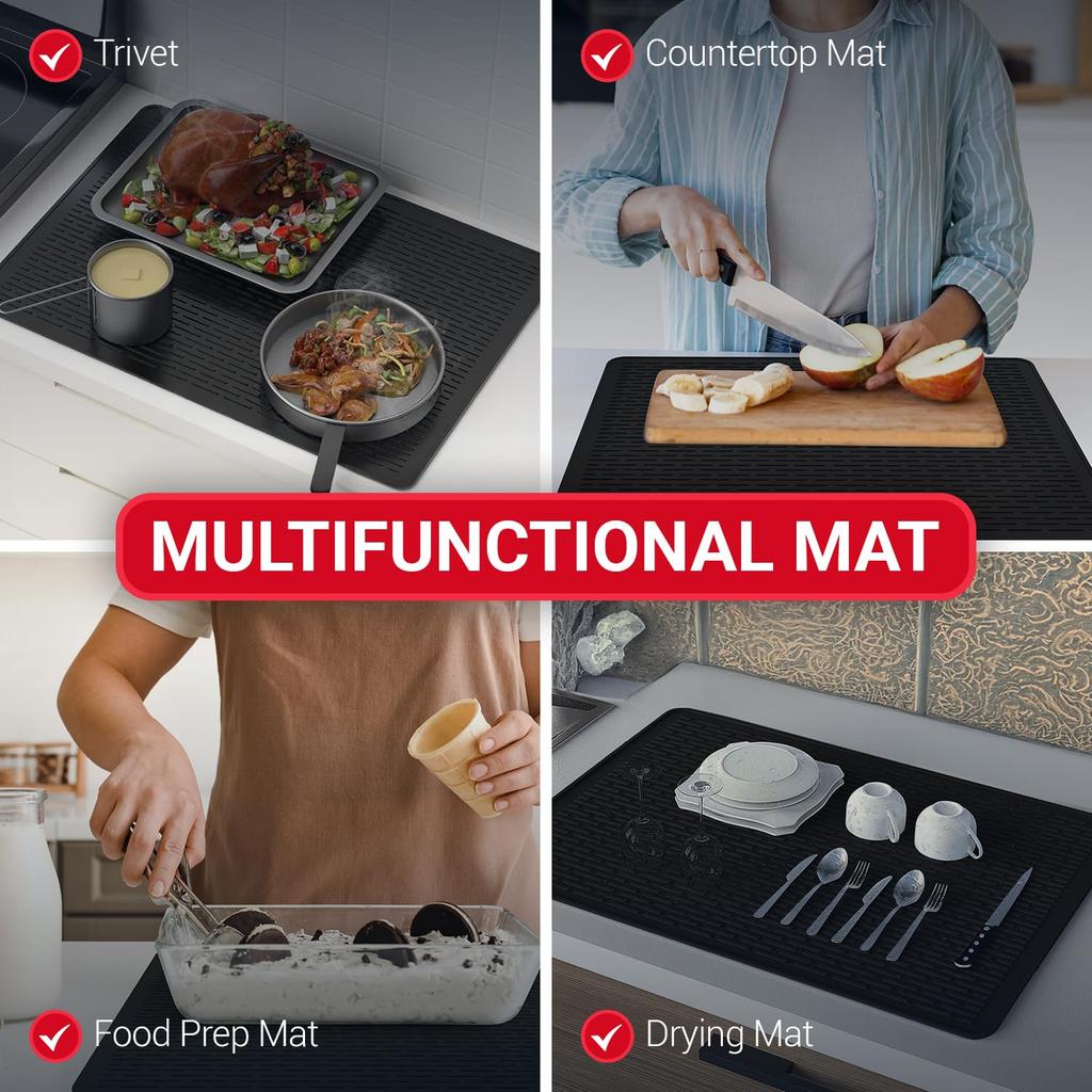 Thickened Silicone Stove Mat for Glass Top Stove Glass Cooktop Protector for Kitchen Range Covers Dish Drying Mats