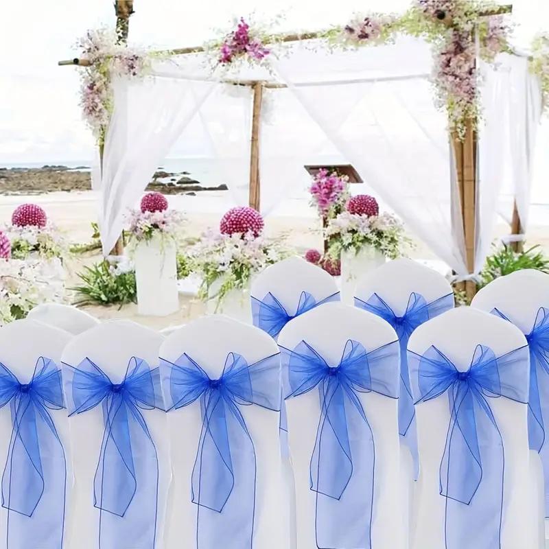 100-10PCS Wedding Chair Decoration Organza Chair Sashes Knot Bands Chair Bows For for Wedding Party Banquet Event Chair Decors