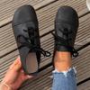 Retro flat-bottomed lace-up single shoes women's spring new large-size round-head soft-soled Doudou shoes size 43