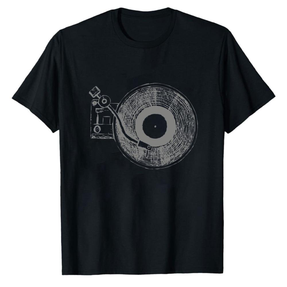 Vintage Distressed Vinyl Record Turntable Modal TShirt Retro DJ Phonograph Music Graphic Art Print Soft Modal Fabric Casual Tee
