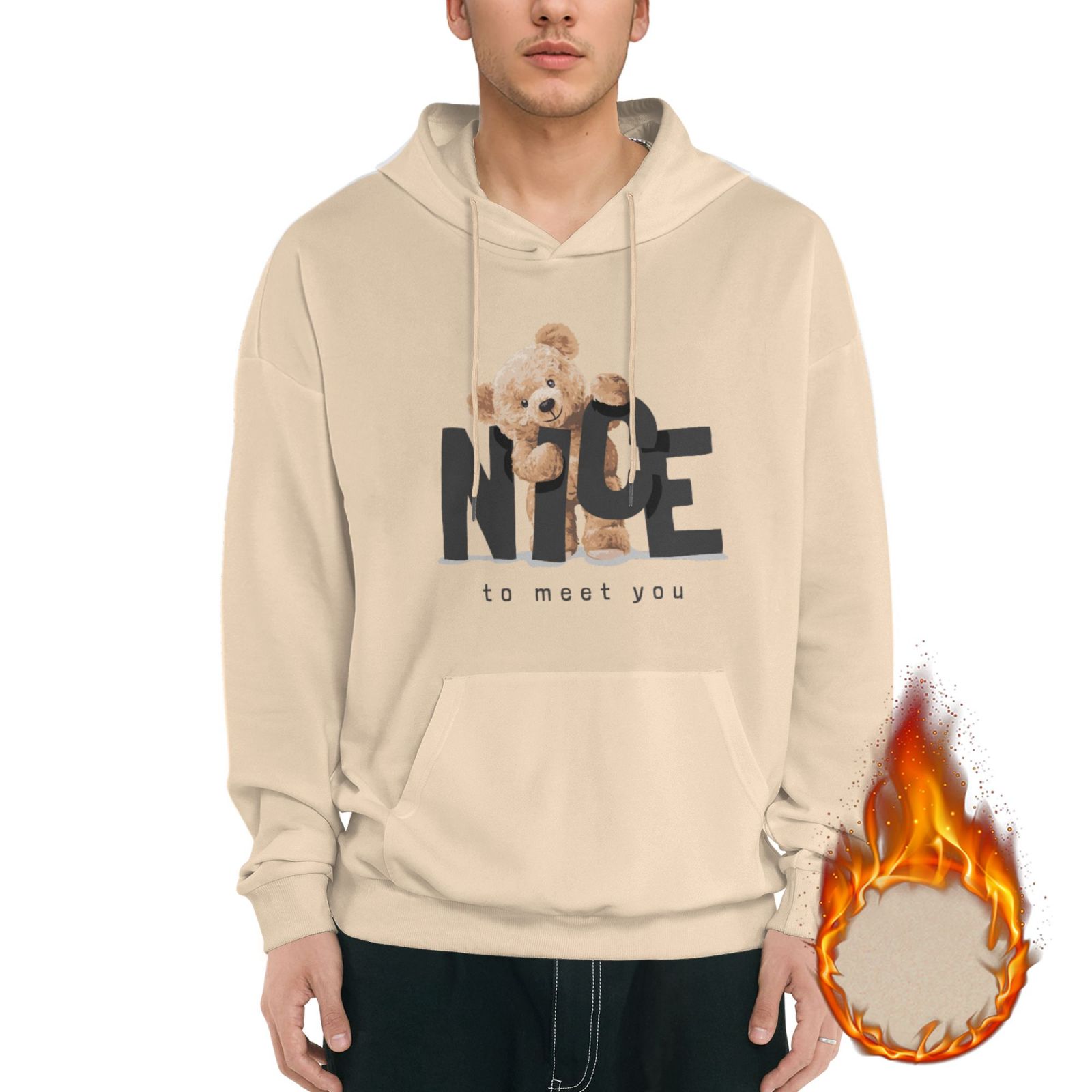 

1 Pack Men’s Thick Pullover Hoodie Warm Fleece Lined Hooded Sweatshirt Soft Casual Winter Streetwear Relaxed Fit M-3XL XXXL бежевий