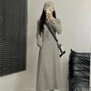 Gray Women's Elegant Waist-Cinched Long Sleeve Dress - Korean Style Spring/Autumn 2026