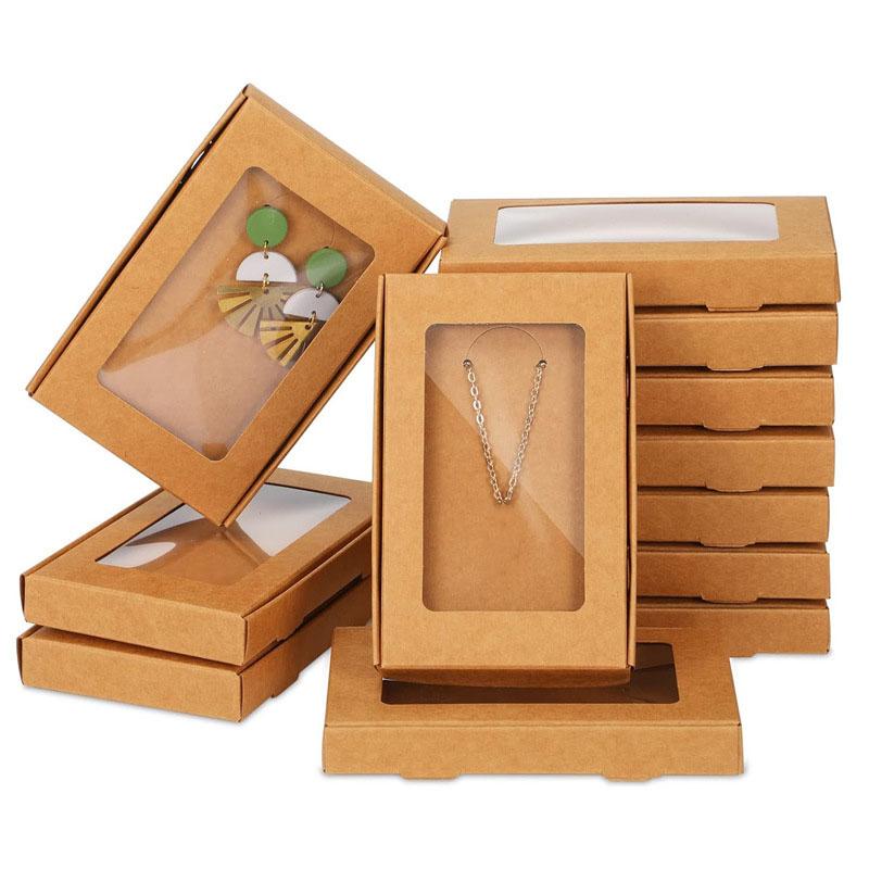WTEMPO Clear Window Paper Necklace Bracelet Jewelry Packaging Boxes Foldable DIY Earring Keychain Gift Boxes Perfect for Birthday Wedding