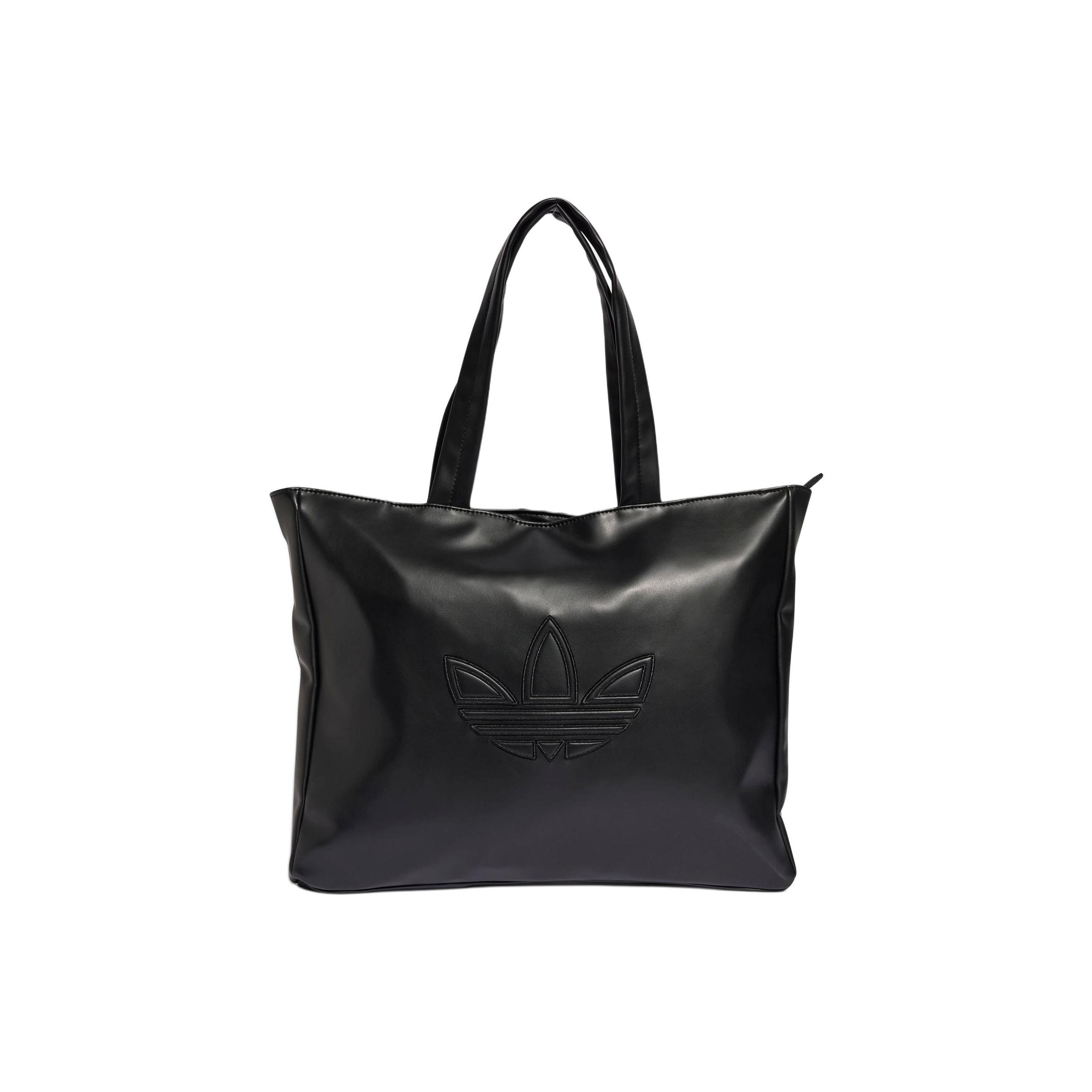 Adidas Originals Trefoil Logo Zip Closure Recycled Polyester Tote Shopping Bag Unisex Tote Bag Black IY4058 Black