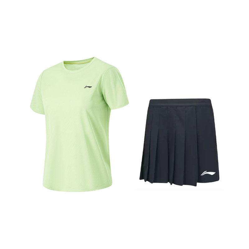 

Li-Ning Fashionable Breathable Lightweight Cool Short Sleeve Comfortable Skirt Set Women sets Laurel-Green Black U060-6+V014-1 S