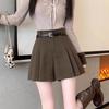 2024 Women's Coffee High Waist Woolen A-Line Pleated Skirt Shorts for Autumn/Winter