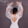 Two Colors Sheer Tulle Long Sleeve Cape Shrug, Elastic Ruffle Cuff Mesh Cover Up for Strapless Satin Wedding Dress Bridal Evening Party Photoshoot