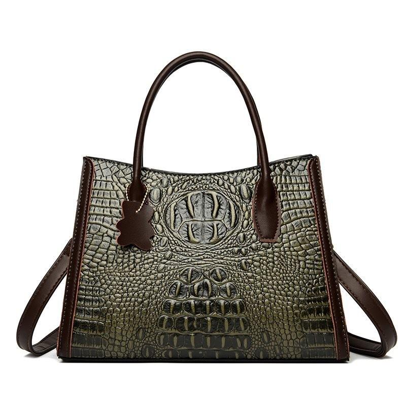 Fashionable And Roomy Women s Handbag With Classic Crocodile Design Ideal For Everyday Use Green
