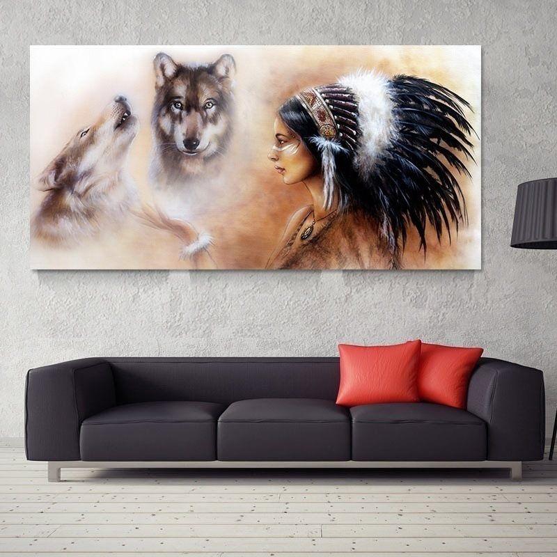 Stunning Wallpaper Murals Indian Girl Wolf Design For Home Interiors