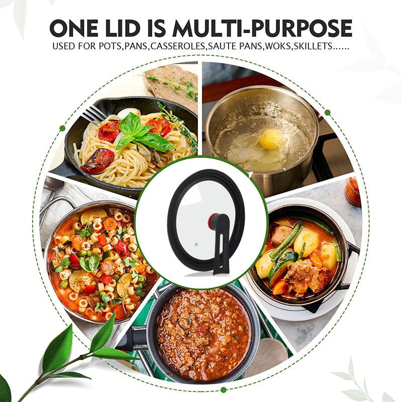 Silicone Universal Pan Lid with Standing Handle Kitchen Pot Skillet Frying Pan Cover Cookware Tempered Glass Replacement Pan Lid