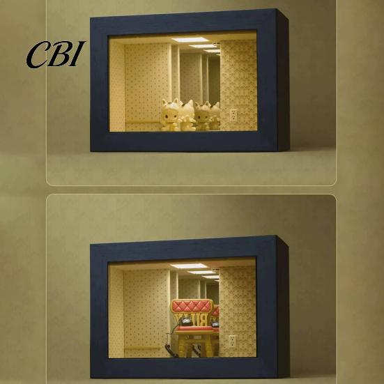 Gaming Desk Display Ornament Wooden LED Picture Frame Night Light, Mirror Illusion Infinite Tunnel Tabletop Lamp, Matte Black Dustproof Dust-proof