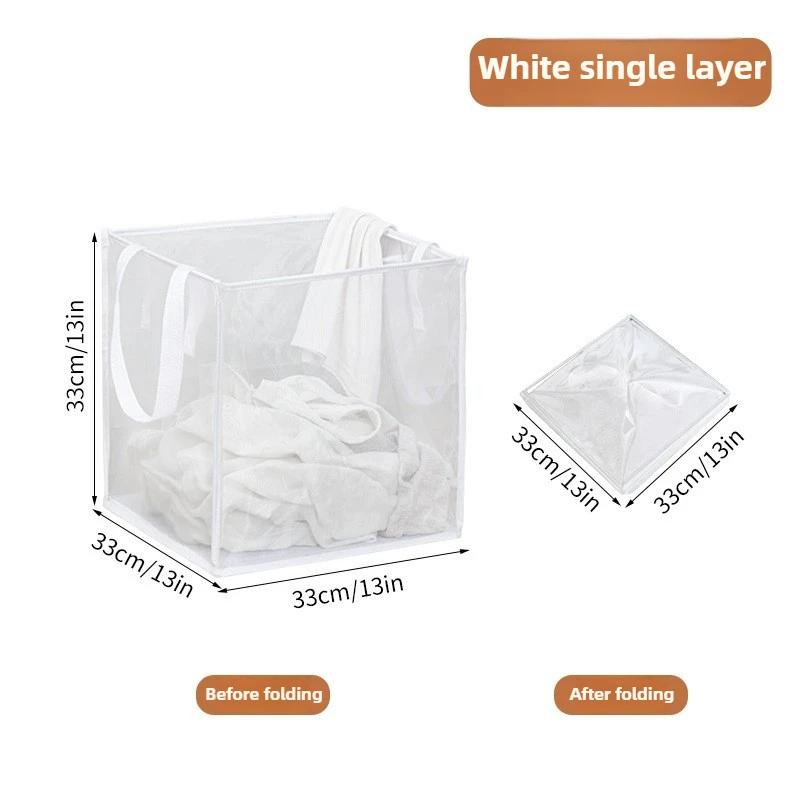 Foldable Portable Laundry Hamper-Large Square Mesh Dirty Clothes Basket with Handles, Collapsible for Bathroom, Bedroom Storage