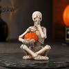 Creepy Entrance Display Vintage Skeleton Holding Pumpkin Statue, Halloween Resin Figurine, Gothic Figurine Desktop Ornament for Entryway Desk