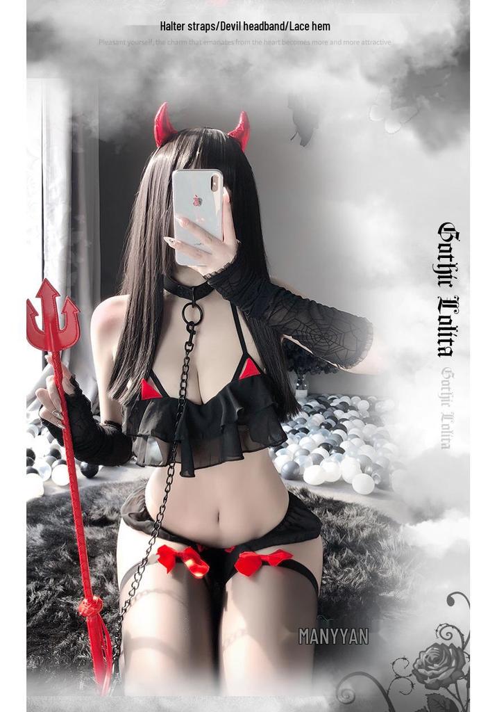 Manyan Sexy Little Devil Halter Neck Lingerie Set - TNY1783