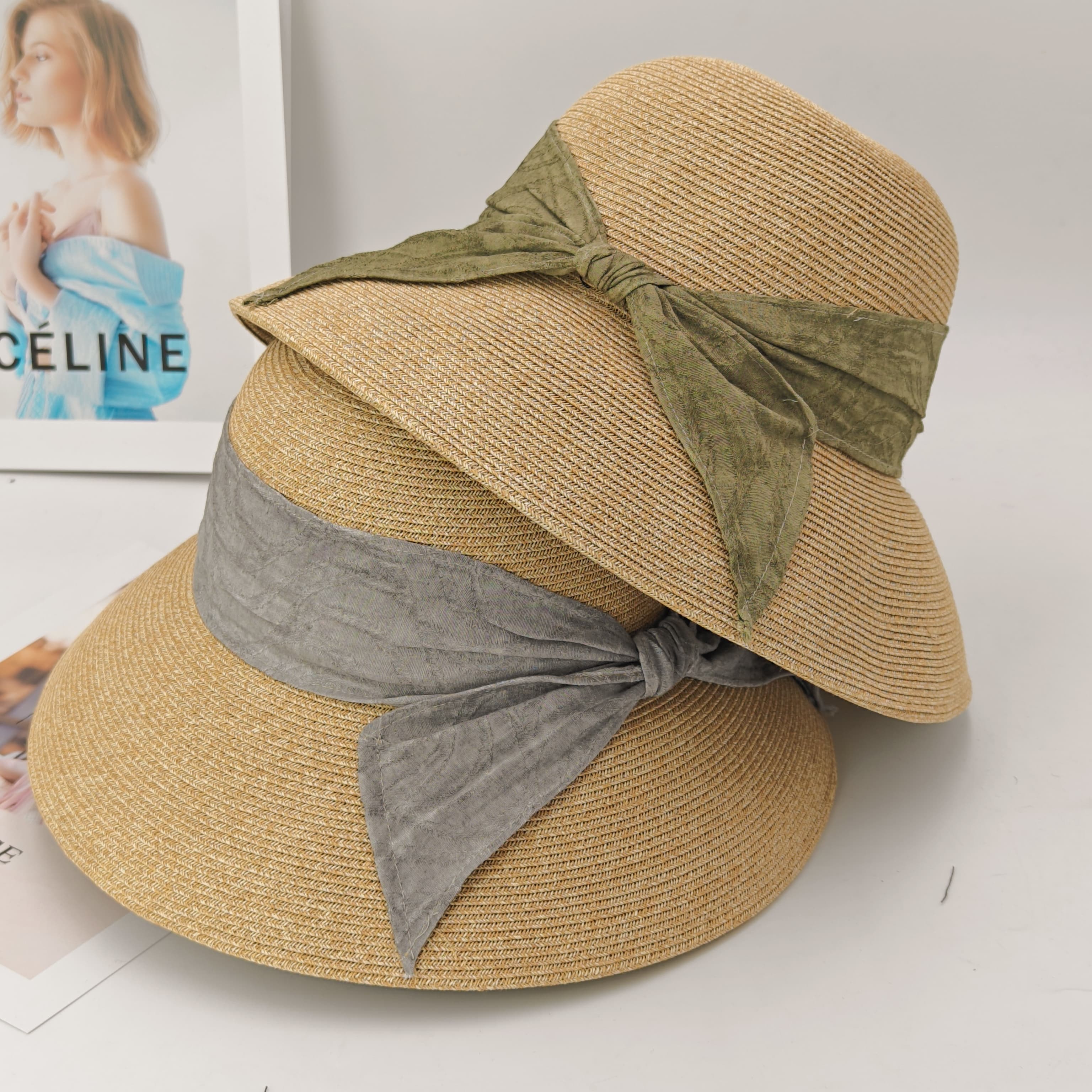 

Straw hat summer travel UV protection sun hat women s elegant vacation big brim beach hat foldable straw hat Adult adjustable хакі