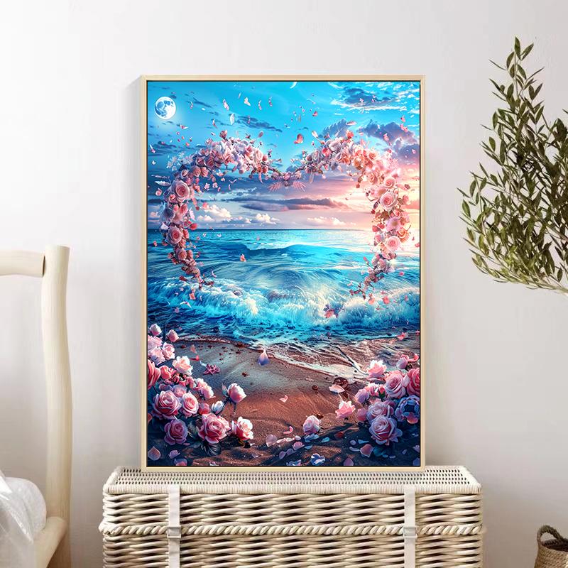 5d DIY Diamond Painting Cross Stitch Sea Beach Rose Scenery Diamond Embroidery Mosaic Full Round Drill Home Decor