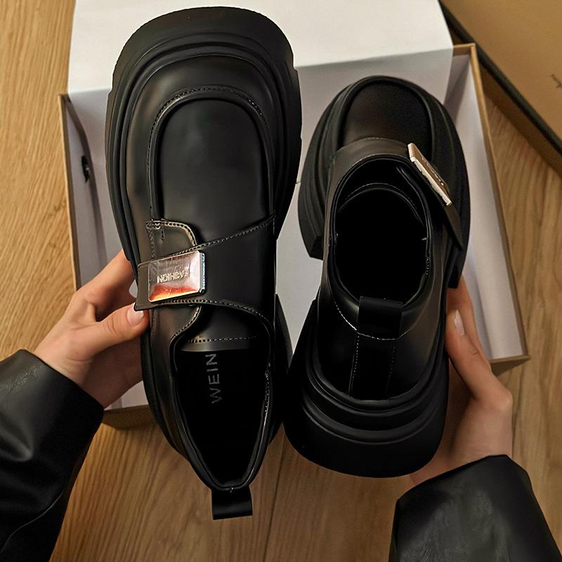 Metal buckle Mary Jane small leather shoes women's 2025 new platform Maillard British style loafers spring and autumn single shoes