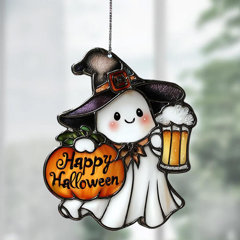 Ghost Sun Catcher Acrylic 2D Flat Halloween Tree Ornaments Cute Ghost Suncatcher for Window Decor Indoor Outdoor Holiday Crafts