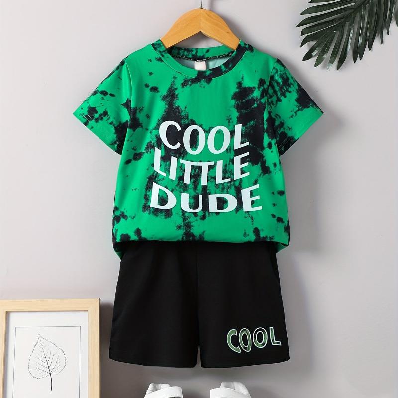 2024 Kids Clothes Suit for Boy Girl Short Sleeve Children's Sets Tie-Dye 3D Letter Print Kids Summer Clothes Children's Clothing