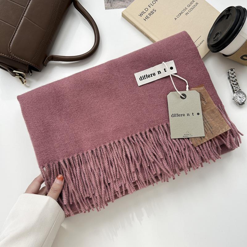 300G Jednolity Kolor Imitacja Kaszmiru Szalik Damski Zimowy Premium, Szal Z Kaszmiru Z Frędzlami